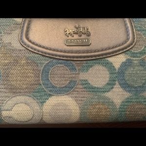 Silver Blue/Green Coach zip wallet